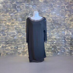 Tiana B. Womens XL Shift Dress Black Beaded Scoop Neck 3/4 Sleeve Elegant